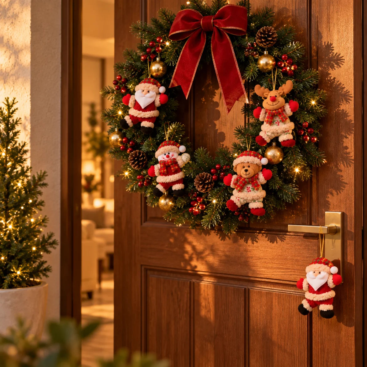Kit Enfeites de Natal de Pelúcia Para Árvore com Papai Noel, Rena, Boneco de Neve e Urso - Entrega Grátis