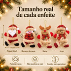Kit Enfeites de Natal de Pelúcia Para Árvore com Papai Noel, Rena, Boneco de Neve e Urso - Entrega Grátis